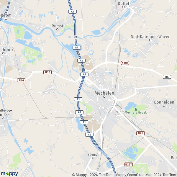 De kaart voor de stad 2800-2812 Mechelen