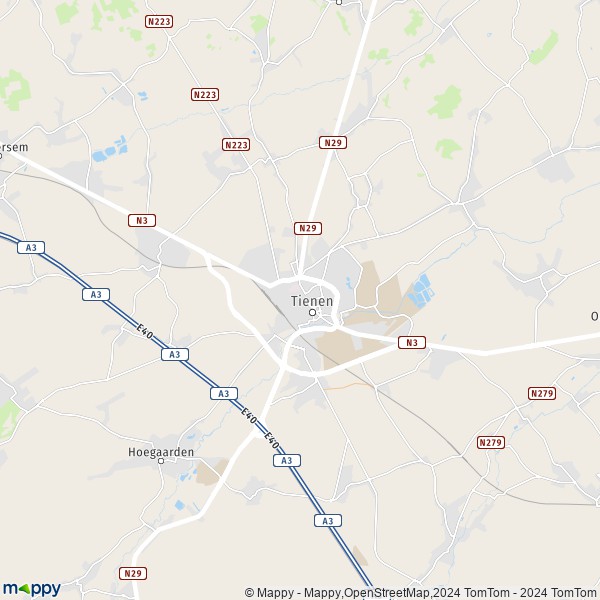 De kaart voor de stad 3300 Tienen