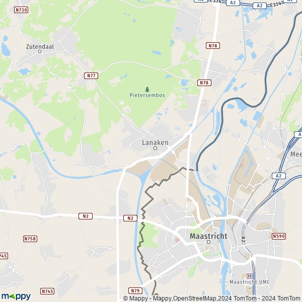 De kaart voor de stad 3620-3621 Lanaken
