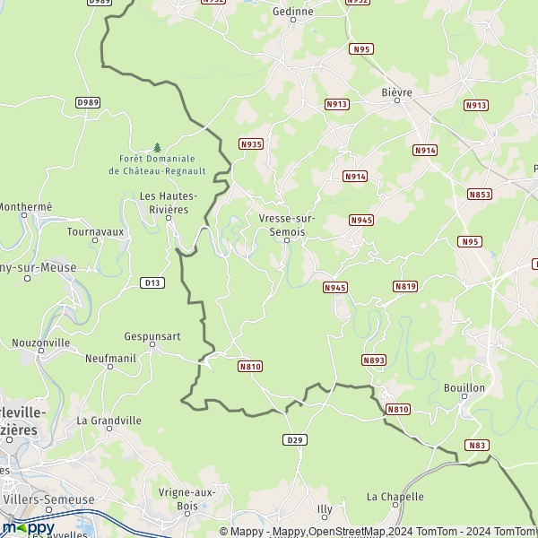 De kaart voor de stad 5550 Vresse-sur-Semois