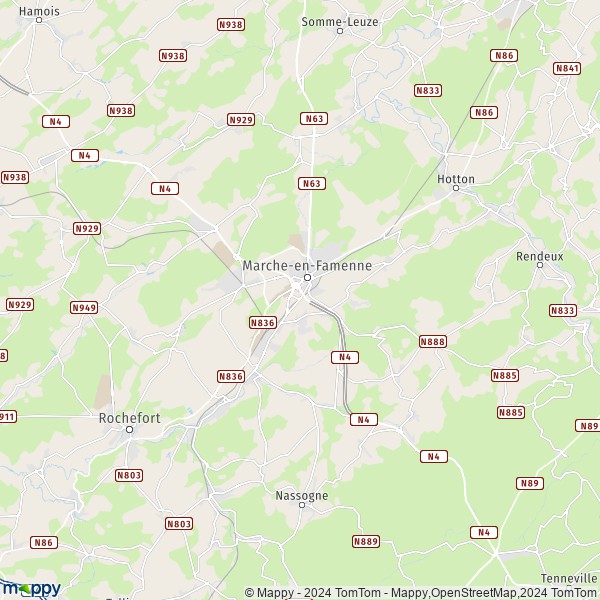 De kaart voor de stad 6900 Marche-en-Famenne
