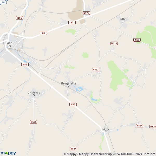 De kaart voor de stad 7940-7943 Brugelette