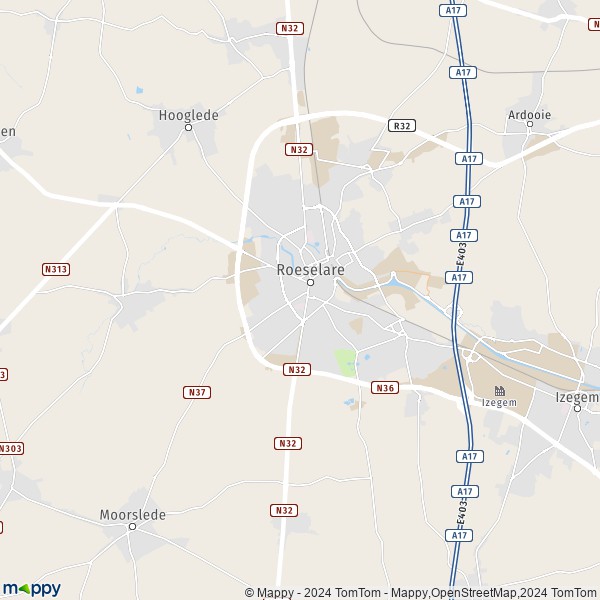 De kaart voor de stad 8800 Roeselare