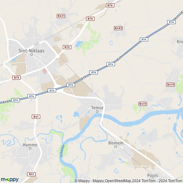 De kaart voor de stad 9140 Temse