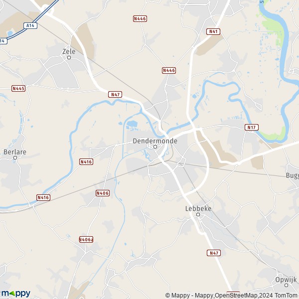 De kaart voor de stad 9200-9260 Dendermonde